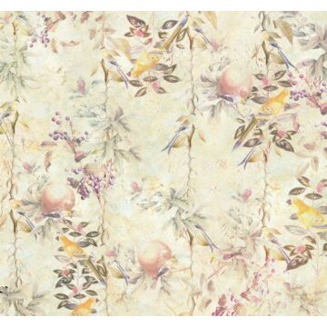 wall mural flowers and birds yellow and beige from Sanders & Sanders