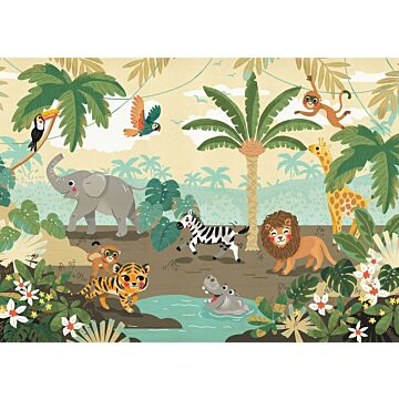 wall mural jungle animals green, blue and yellow from Komar