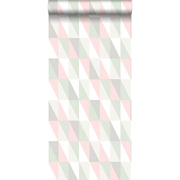 wallpaper graphic geometric triangles green, pink and gray from Walls4You
