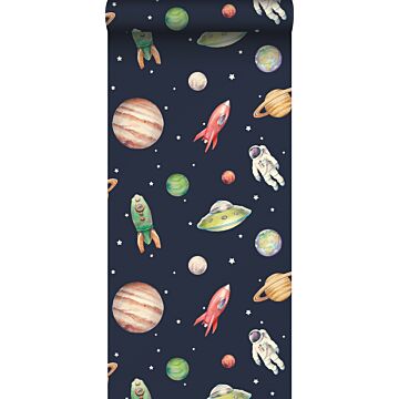 wallpaper astronauts in space dark blue, green and red from Sanders & Sanders