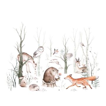 wall mural vintage forest animals white from Sanders & Sanders