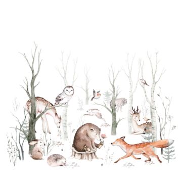 wall mural vintage forest animals white, orange and brown from Sanders & Sanders