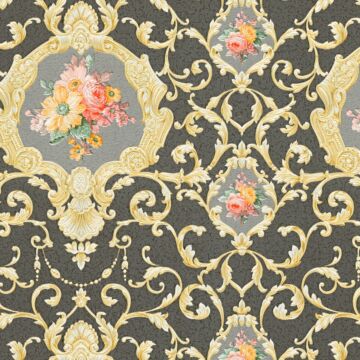 wallpaper baroque print gold and anthracite gray from A.S. Création
