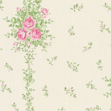 wallpaper flowers pink, green and cream beige from A.S. Création
