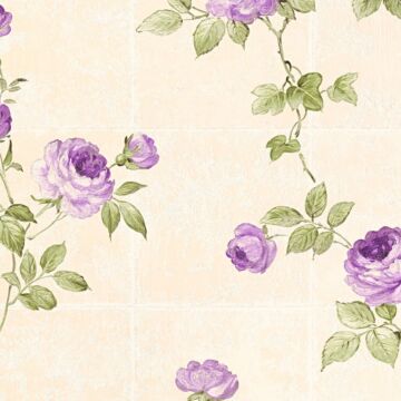 wallpaper flowers cream beige, purple and green from A.S. Création