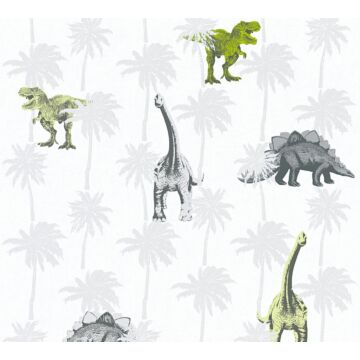 wallpaper dinosaurs green, gray and white from A.S. Création