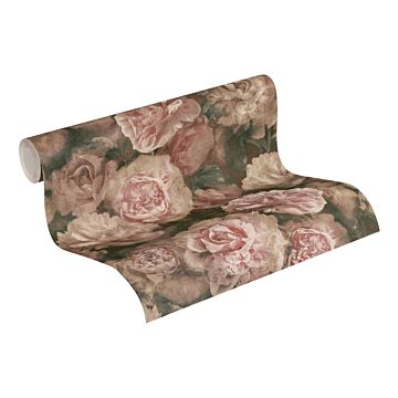 wallpaper flowers antique pink and grayish green from A.S. Création