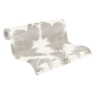wallpaper palm leafs cream beige, silver and shiny white from A.S. Création