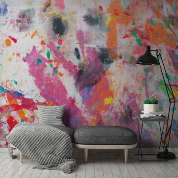 wall mural figurative design multi color, lilac purple, orange, yellow and green from One Wall one Role