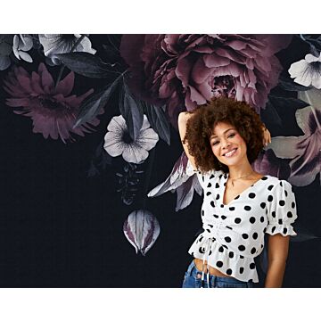 wall mural floral pattern black, red, white and green from One Wall one Role