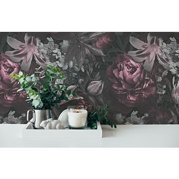 wallpaper floral pattern gray, pink, black and white from Livingwalls