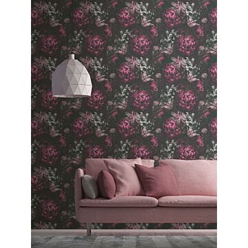wallpaper floral pattern lilac purple, black, gray and white from Livingwalls