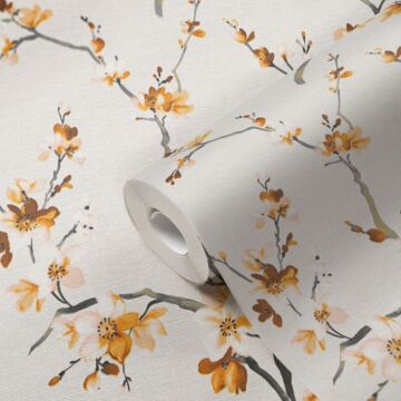 wallpaper floral pattern white, yellow and gray from Livingwalls