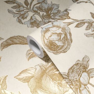 wallpaper floral pattern gold and cream beige from Livingwalls