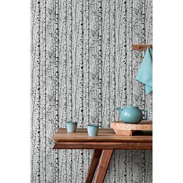 wallpaper wooded landscape white, gray and black from Livingwalls