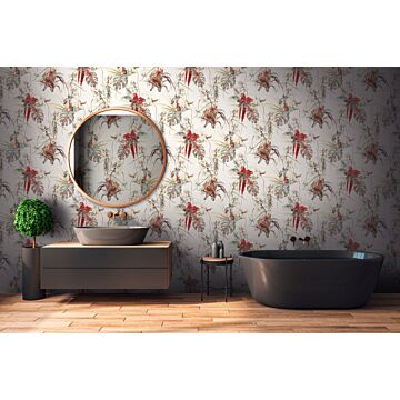 wallpaper bird multi color, white, red and green from Livingwalls