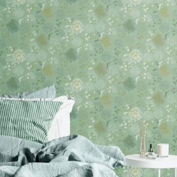wallpaper floral pattern green and white from Livingwalls