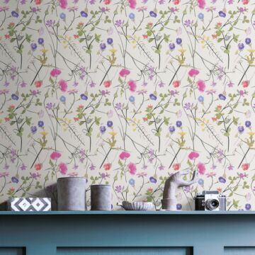 wallpaper floral pattern white and multi color from Livingwalls