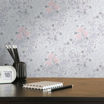 wallpaper floral pattern gray, pink and white from Livingwalls