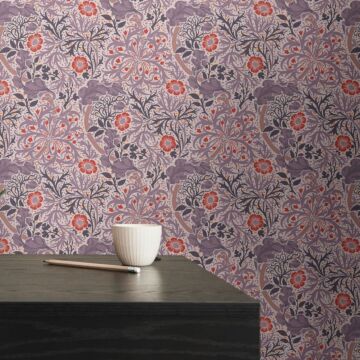 wallpaper floral pattern , white, red, orange and black from Livingwalls