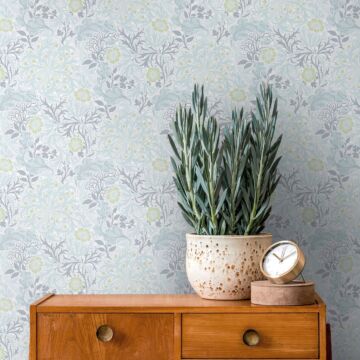 wallpaper floral pattern gray, white and green from Livingwalls
