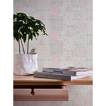 wallpaper floral pattern gray, red and white from Livingwalls