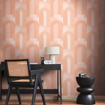 wallpaper art deco motif orange and beige from Livingwalls
