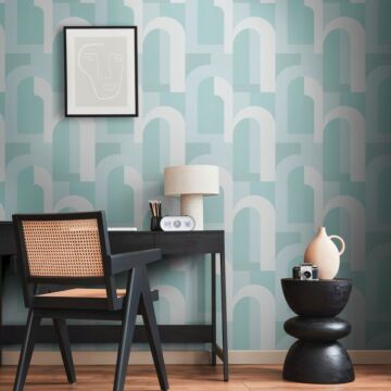 wallpaper art deco motif turquoise and white from Livingwalls