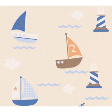 wallpaper boats blue, beige and orange from A.S. Création