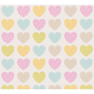 wallpaper little hearts pink, blue and yellow from A.S. Création