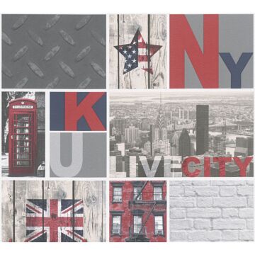 wallpaper New York gray, red and blue from A.S. Création